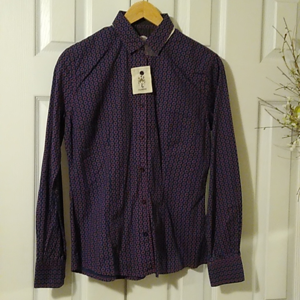 100% cotton navy/burgundy blue shirt